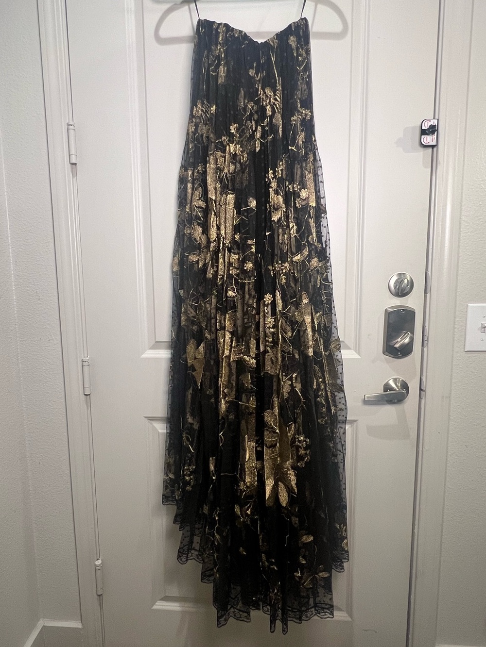 Helsi Delphine Metallic Floral Pleated Strapless Gown Black Gold Medium NWT - Picture 10 of 15